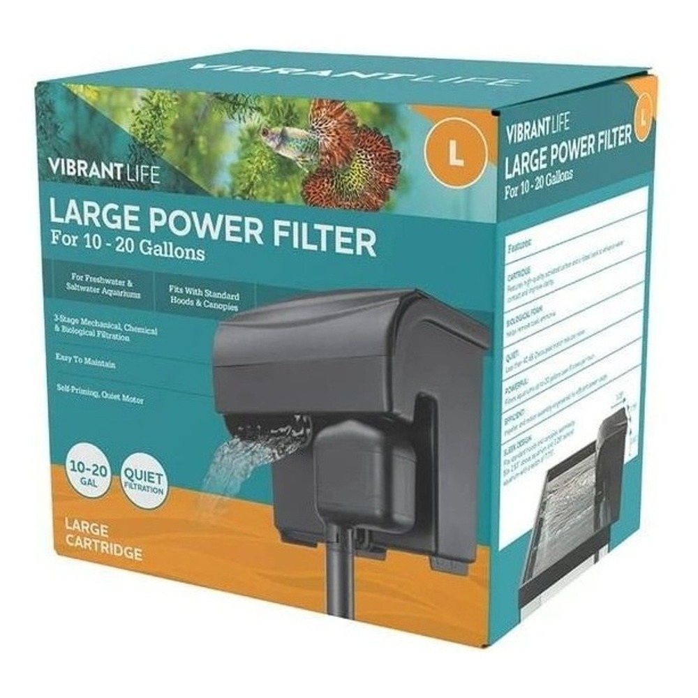 Vibrant Life Large Power Filter for 10-20 Gallon Aquariums Quiet 3-Stage New